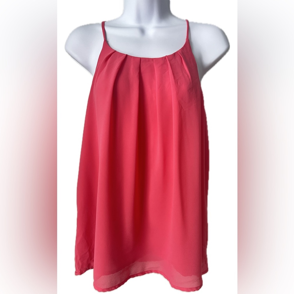 DNA Couture Women’s Sleeveless Pleated Chiffon Blouse Top Size Small Coral Pink